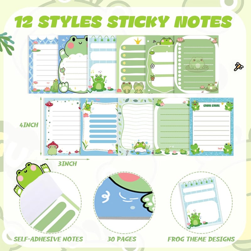 Chiisong 12 Pack Frog Sticky Notes Gifts Cute Frog Sticky Notes 3x4 Inch Cartoon Funny Self Stick Notepads Novelty Animals Post Pads Favors for Women Men Office Supplies Home Christmas Small Gifts - Image 2